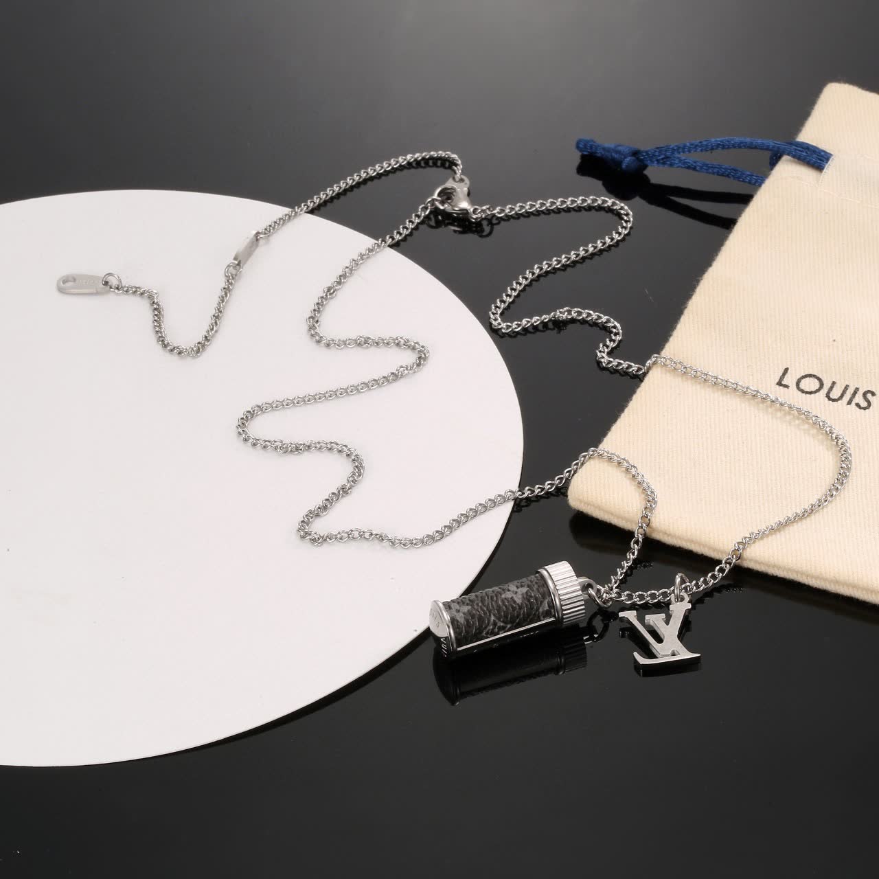 Louis Vuitton Silver and Monogram Necklace